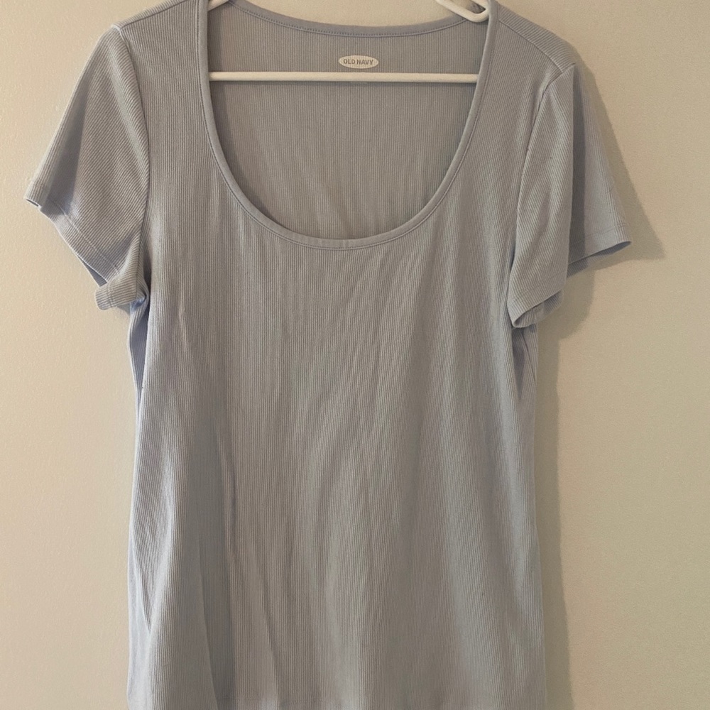 Baby Blue Scoop Neck Ribbed Tee